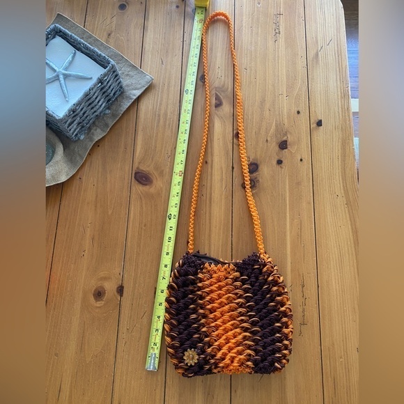 Handmade Crocheted Purse Handbag Brown/Orange with One Floral Piece Attached Vtg - Picture 11 of 11
